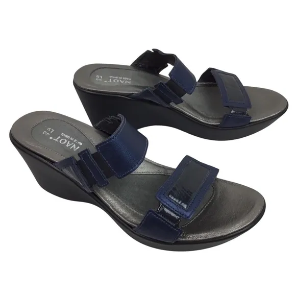 Naot Treasure Two Strap Wedge Slip On Sandals Silver