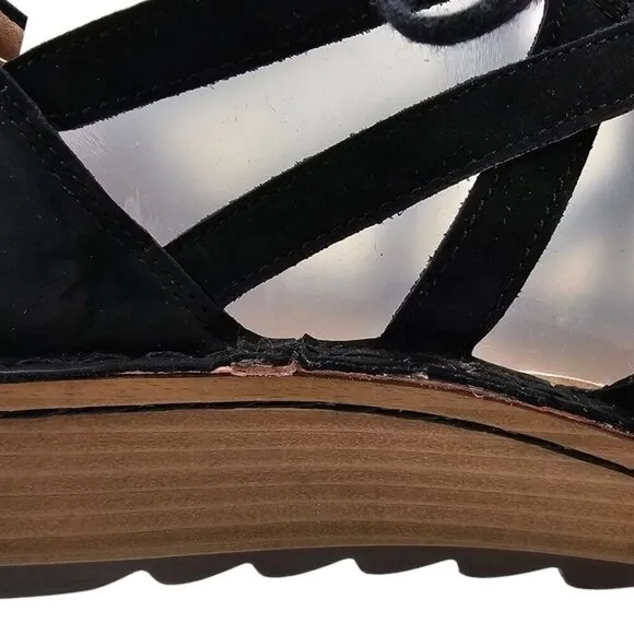 Naot Womens 42 Yarrow Black Leather Lace-up Wedge Sandals