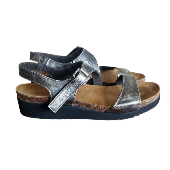 Naot Women's Size 8 EU 39 Wedge Sling Strap Sandals Bronze Gray