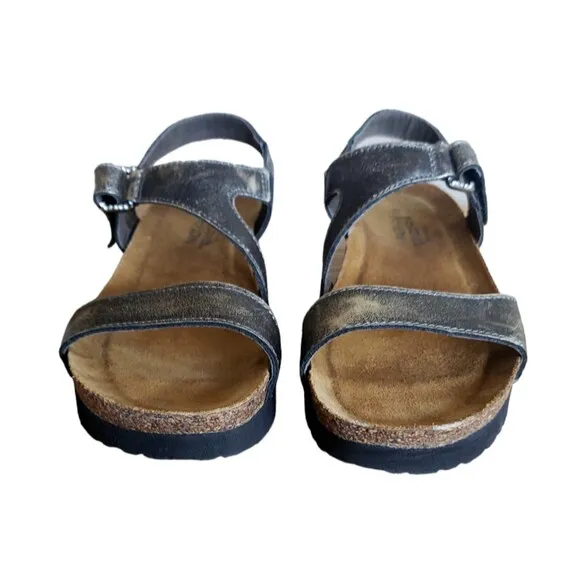Naot Women's Size 8 EU 39 Wedge Sling Strap Sandals Bronze Gray