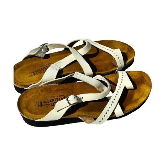 Naot Womens Sandals Cork Footbed Criss Cross Strap Buckle White Size 40