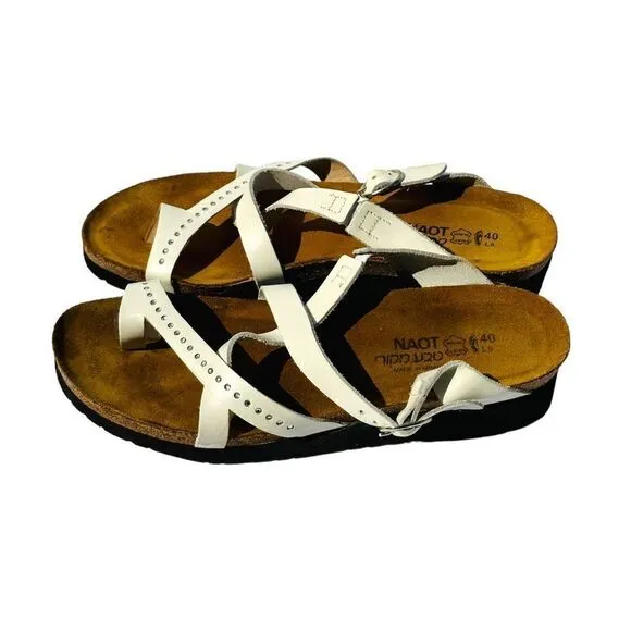 Naot Womens Sandals Cork Footbed Criss Cross Strap Buckle White Size 40