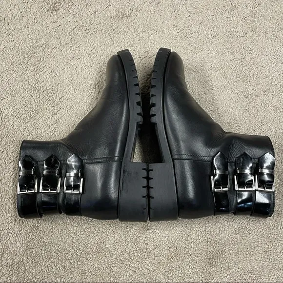 NAPOLEONI Black Leather Combat Moto Boots with buckles Made in Italy EU 39