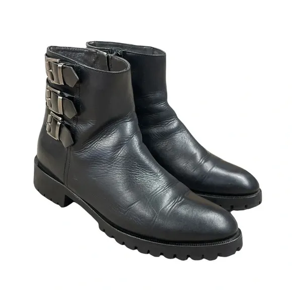NAPOLEONI Black Leather Combat Moto Boots with buckles Made in Italy EU 39