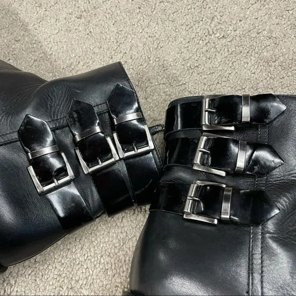 NAPOLEONI Black Leather Combat Moto Boots with buckles Made in Italy EU 39