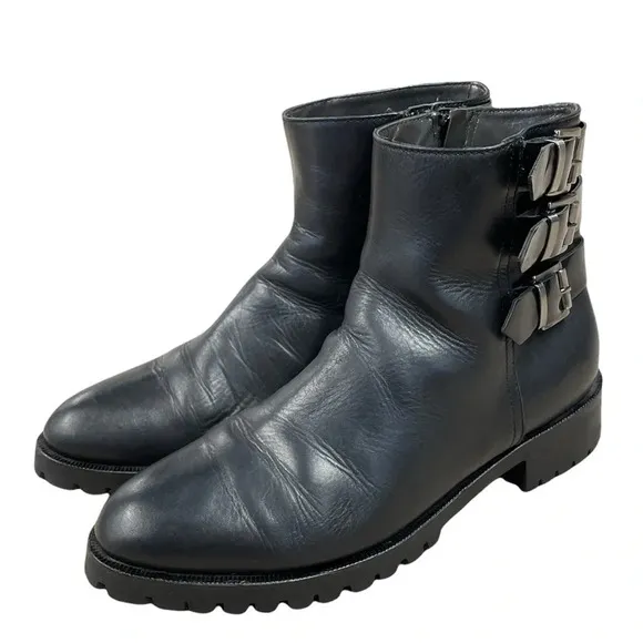 NAPOLEONI Black Leather Combat Moto Boots with buckles Made in Italy EU 39