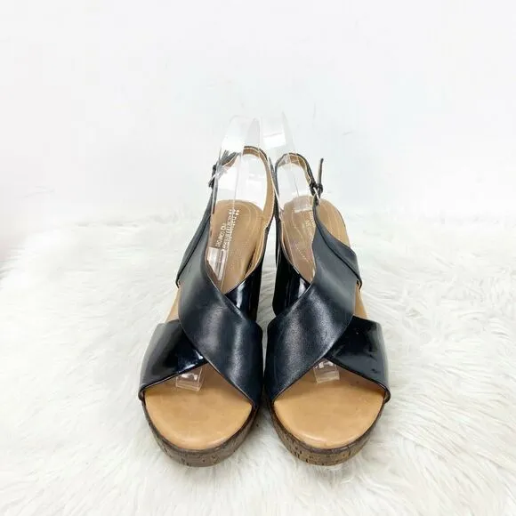 Naturalizer 8.5 M Womens Black Leather Cross Strap Payton Wedged Sandals