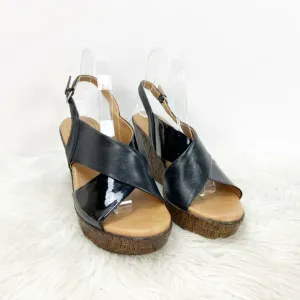 Naturalizer 8.5 M Womens Black Leather Cross Strap Payton Wedged Sandals