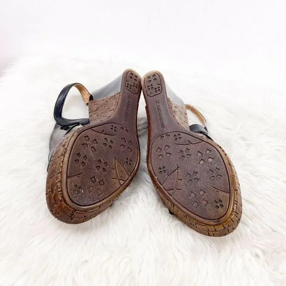 Naturalizer 8.5 M Womens Black Leather Cross Strap Payton Wedged Sandals