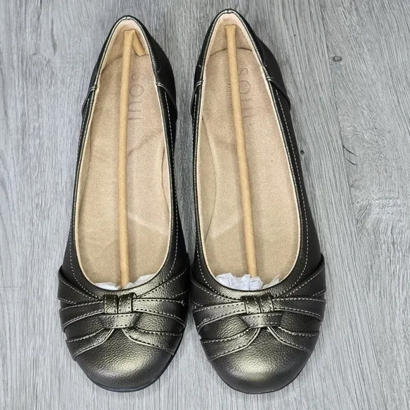 Naturalizer Soul Gift Comfort Flats Gray Nickel Slip-On Size 10 NIB Padded Sole