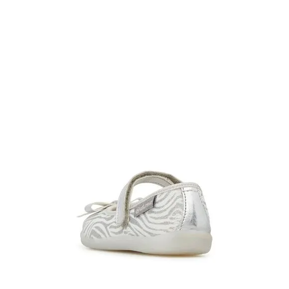 NATURINO CLARIES Zebra-print fabric ballet flats, White