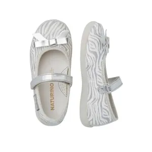 NATURINO CLARIES Zebra-print fabric ballet flats, White