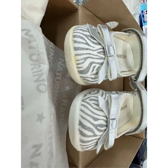 NATURINO CLARIES Zebra-print fabric ballet flats, White