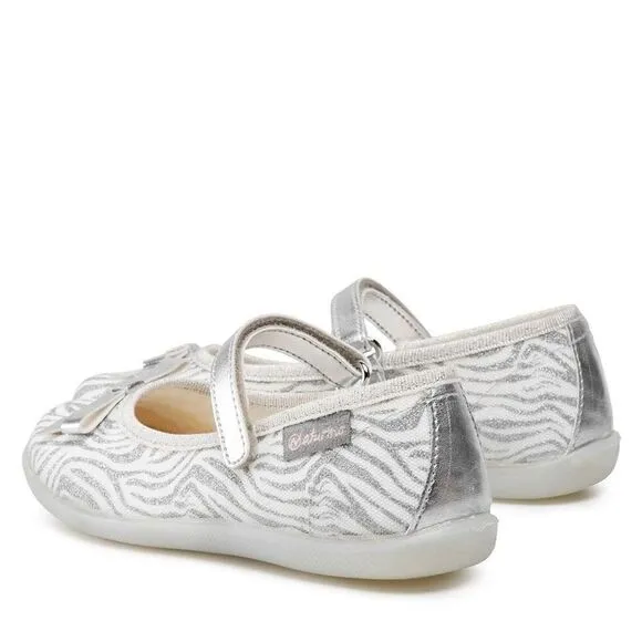 NATURINO CLARIES Zebra-print fabric ballet flats, White
