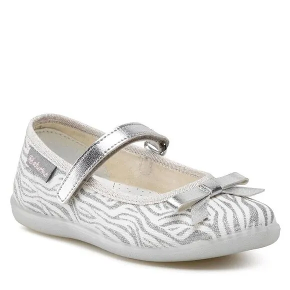 NATURINO CLARIES Zebra-print fabric ballet flats, White