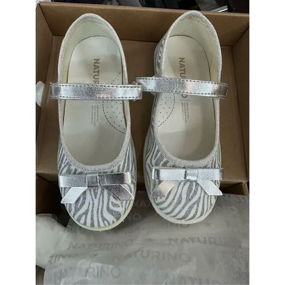 NATURINO CLARIES Zebra-print fabric ballet flats, White