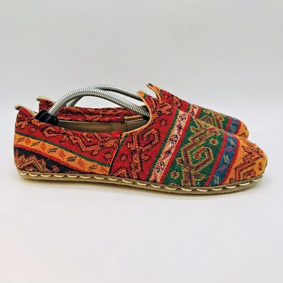 Nefes Handmade Barefoot Flat Women's 8.5 Köşker Yemeni Multicolor Woven Rug Shoe