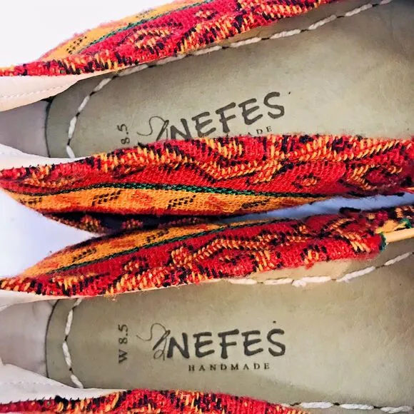 Nefes Handmade Barefoot Flat Women's 8.5 Köşker Yemeni Multicolor Woven Rug Shoe