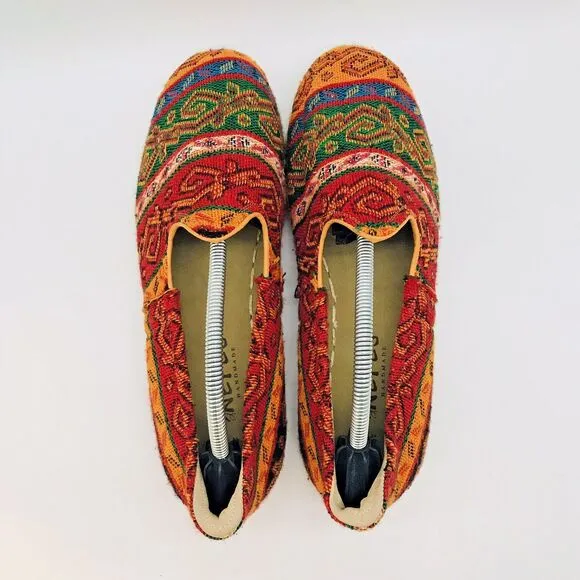 Nefes Handmade Barefoot Flat Women's 8.5 Köşker Yemeni Multicolor Woven Rug Shoe