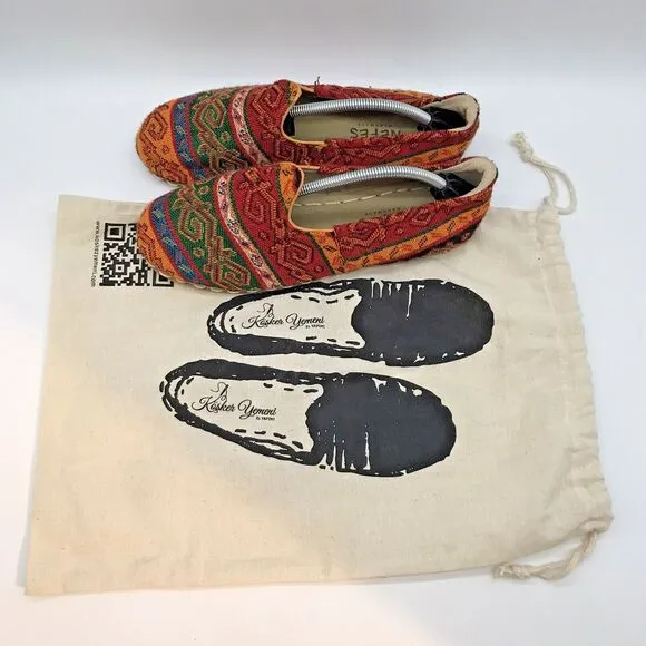 Nefes Handmade Barefoot Flat Women's 8.5 Köşker Yemeni Multicolor Woven Rug Shoe