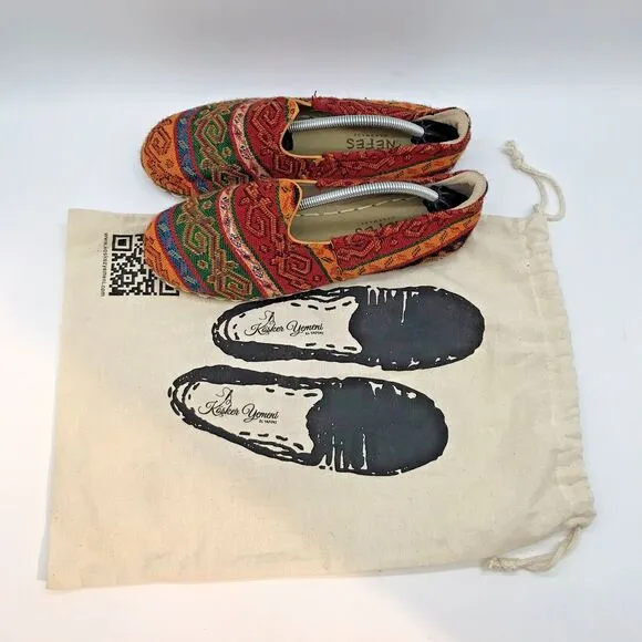 Nefes Handmade Barefoot Flat Women's 8.5 Köşker Yemeni Multicolor Woven Rug Shoe