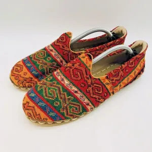 Nefes Handmade Barefoot Flat Women's 8.5 Köşker Yemeni Multicolor Woven Rug Shoe