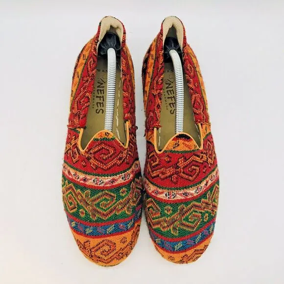 Nefes Handmade Barefoot Flat Women's 8.5 Köşker Yemeni Multicolor Woven Rug Shoe