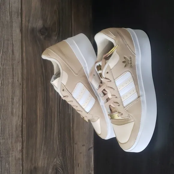 New Adidas Forum Bonega Beige Tan White Platform Sneakers