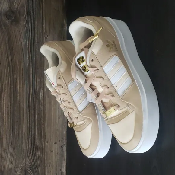 New Adidas Forum Bonega Beige Tan White Platform Sneakers