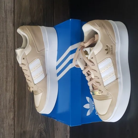 New Adidas Forum Bonega Beige Tan White Platform Sneakers