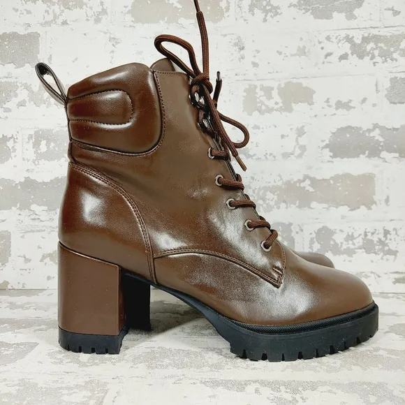 NEW Aerosoles Esen Brown Vegan Leather.Combat Moto Boots i88