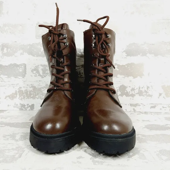 NEW Aerosoles Esen Brown Vegan Leather.Combat Moto Boots i88