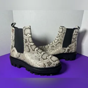 New AllSaints Bea Snake Chelsea Leather Boots Taupe Grey 10