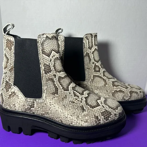 New AllSaints Bea Snake Chelsea Leather Boots Taupe Grey 10
