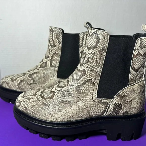 New AllSaints Bea Snake Chelsea Leather Boots Taupe Grey 10