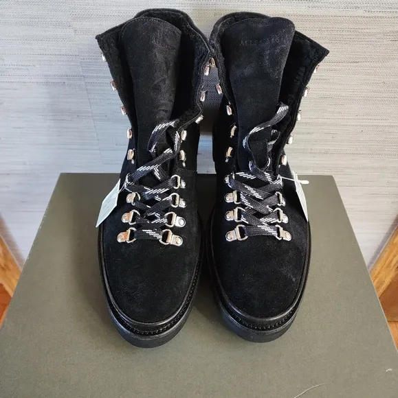 NEW ALLSAINTS Wanda Sherling lug sole lace up leather combat boots sz 40, 10