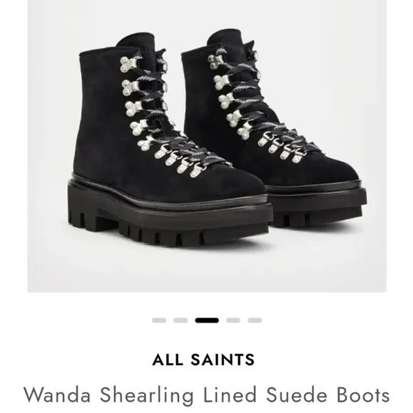 NEW ALLSAINTS Wanda Sherling lug sole lace up leather combat boots sz 40, 10