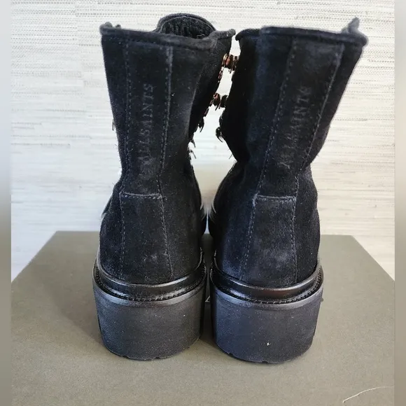 NEW ALLSAINTS Wanda Sherling lug sole lace up leather combat boots sz 40, 10