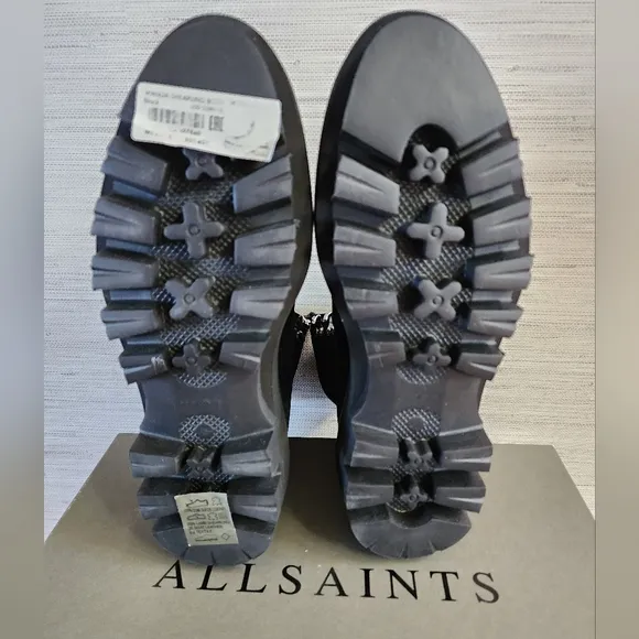 NEW ALLSAINTS Wanda Sherling lug sole lace up leather combat boots sz 40, 10