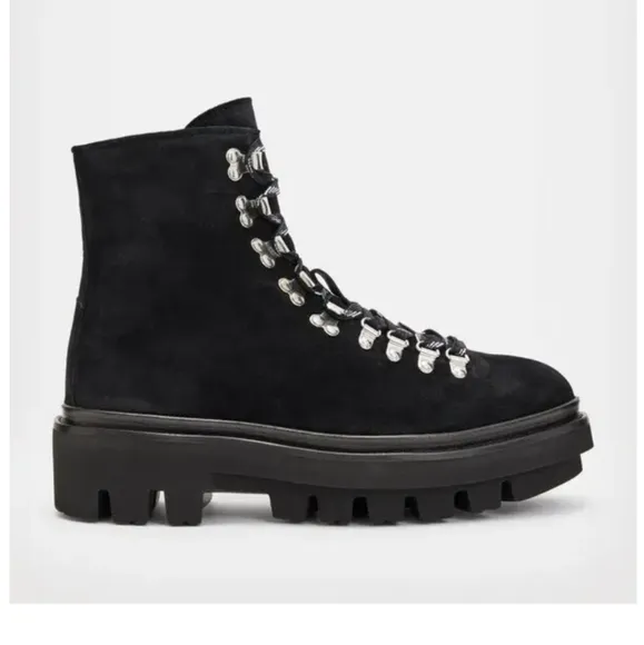 NEW ALLSAINTS Wanda Sherling lug sole lace up leather combat boots sz 40, 10