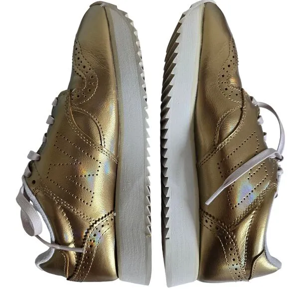 New Balance 520 Platform Round Toe Sneakers Gold Leather Womens Size 7.5