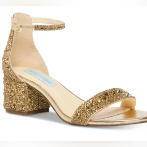 New Betsey Johnson Marni Gold Rhinestone Ankle Strap Sandals 6.5