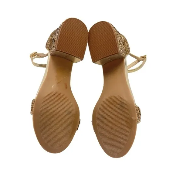 New Betsey Johnson Marni Gold Rhinestone Ankle Strap Sandals 6.5