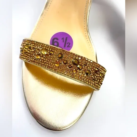 New Betsey Johnson Marni Gold Rhinestone Ankle Strap Sandals 6.5