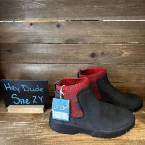 New Big Kids Childrens Hey Dude Scott Black Leather Ankle Chelsea Boots Size 2 Y