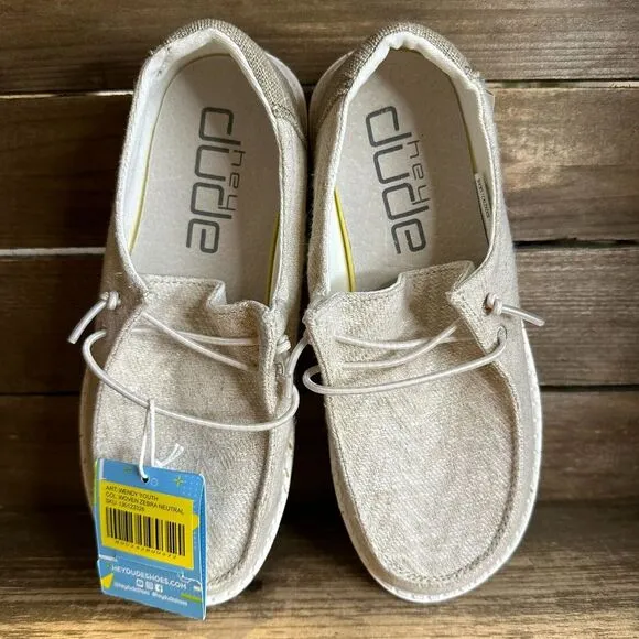 New Big Kids Hey Dude Wendy Woven Zebra Neutral Comfort Shoes‎ Loafers Size 2 Y