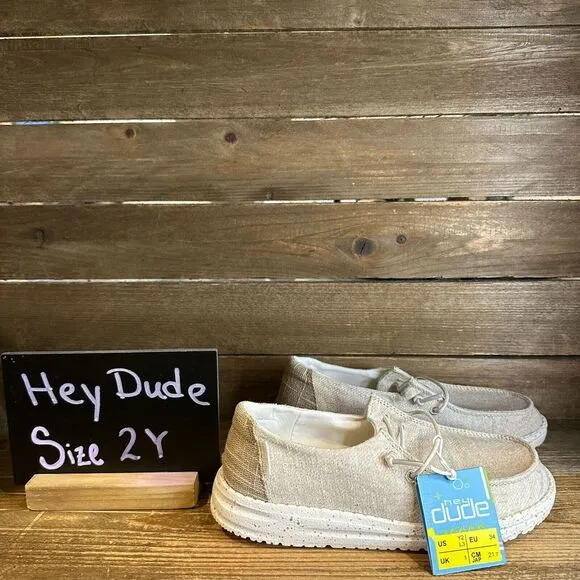 New Big Kids Hey Dude Wendy Woven Zebra Neutral Comfort Shoes‎ Loafers Size 2 Y