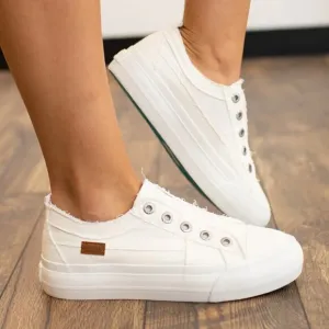 NEW  Blowfish Super Match Laceless Platfor White Color Washed Canvas   252