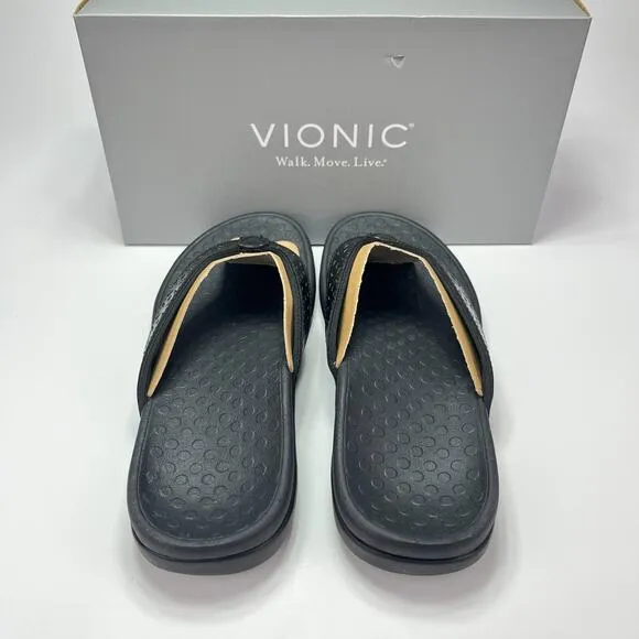 New Box Vionic Tide II Black Toe Post Flip Flop Slip On Sandals Women's Size 9