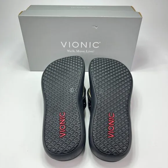 New Box Vionic Tide II Black Toe Post Flip Flop Slip On Sandals Women's Size 9